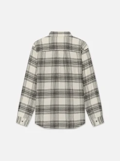 Spring Plaid Shirt in White Canvas/Black Plaid