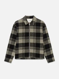 Spring Plaid Zip Shirt Jacket in Smoke Beige/Noir
