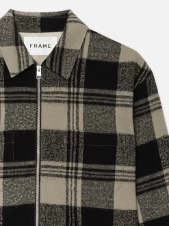 Spring Plaid Zip Shirt Jacket in Smoke Beige/Noir