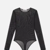 Stretch Mesh Bodysuit in Black