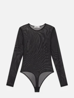 Stretch Mesh Bodysuit in Black