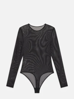 Stretch Mesh Bodysuit in Black