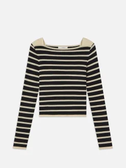 Striped Boatneck Sweater in Black Multi