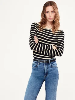 Striped Boatneck Sweater in Black Multi