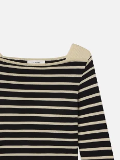 Striped Boatneck Sweater in Black Multi