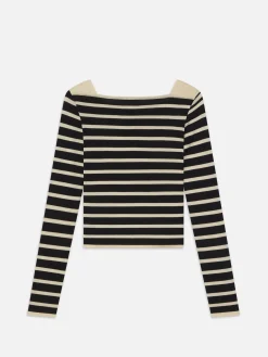 Striped Boatneck Sweater in Black Multi