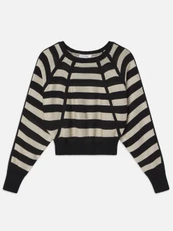 Striped Raglan Sweater in Black Multi