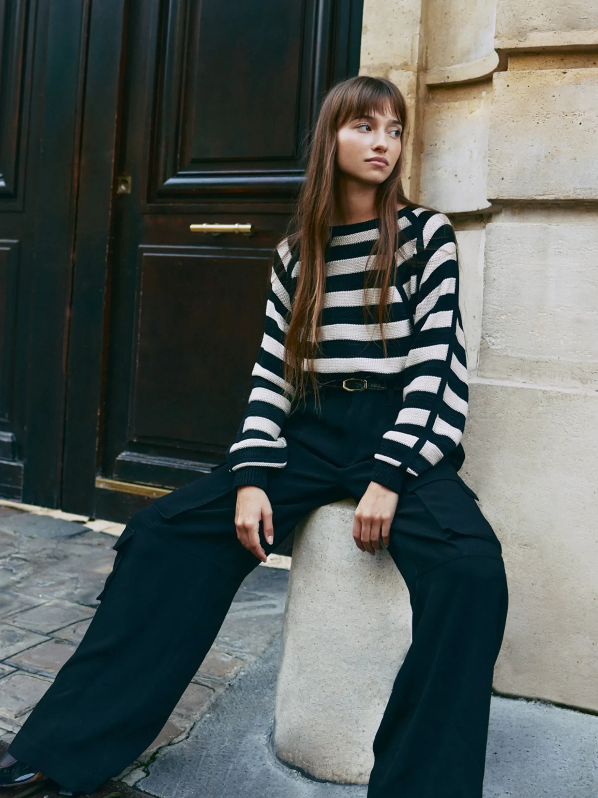 Striped Raglan Sweater in Black Multi