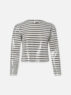 Striped Sequin Top in Navy Multi
