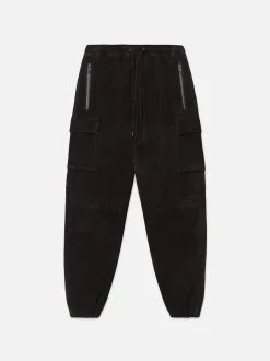 Suede Cargo Jogger in Black