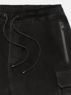 Suede Cargo Jogger in Black