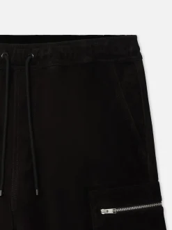Suede Cargo Shorts in Black