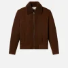 Suede Shearling Bomber in Dark Camel