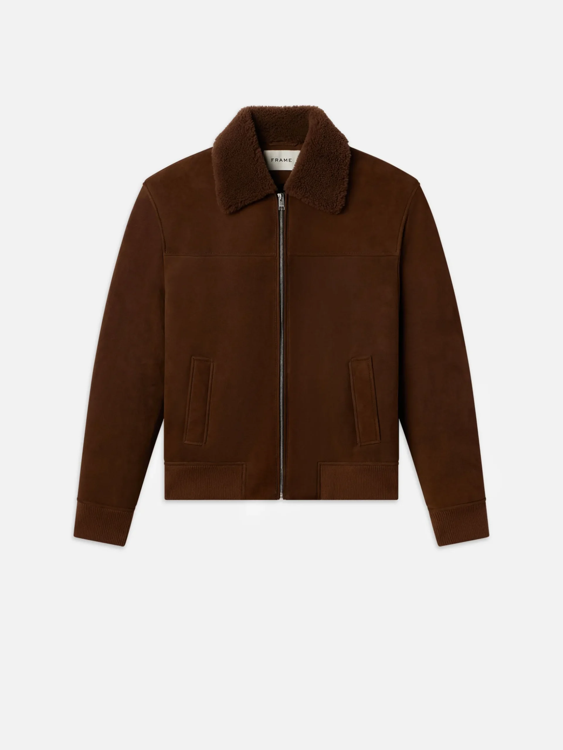 Suede Shearling Bomber in Dark Camel