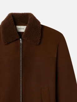 Suede Shearling Bomber in Dark Camel
