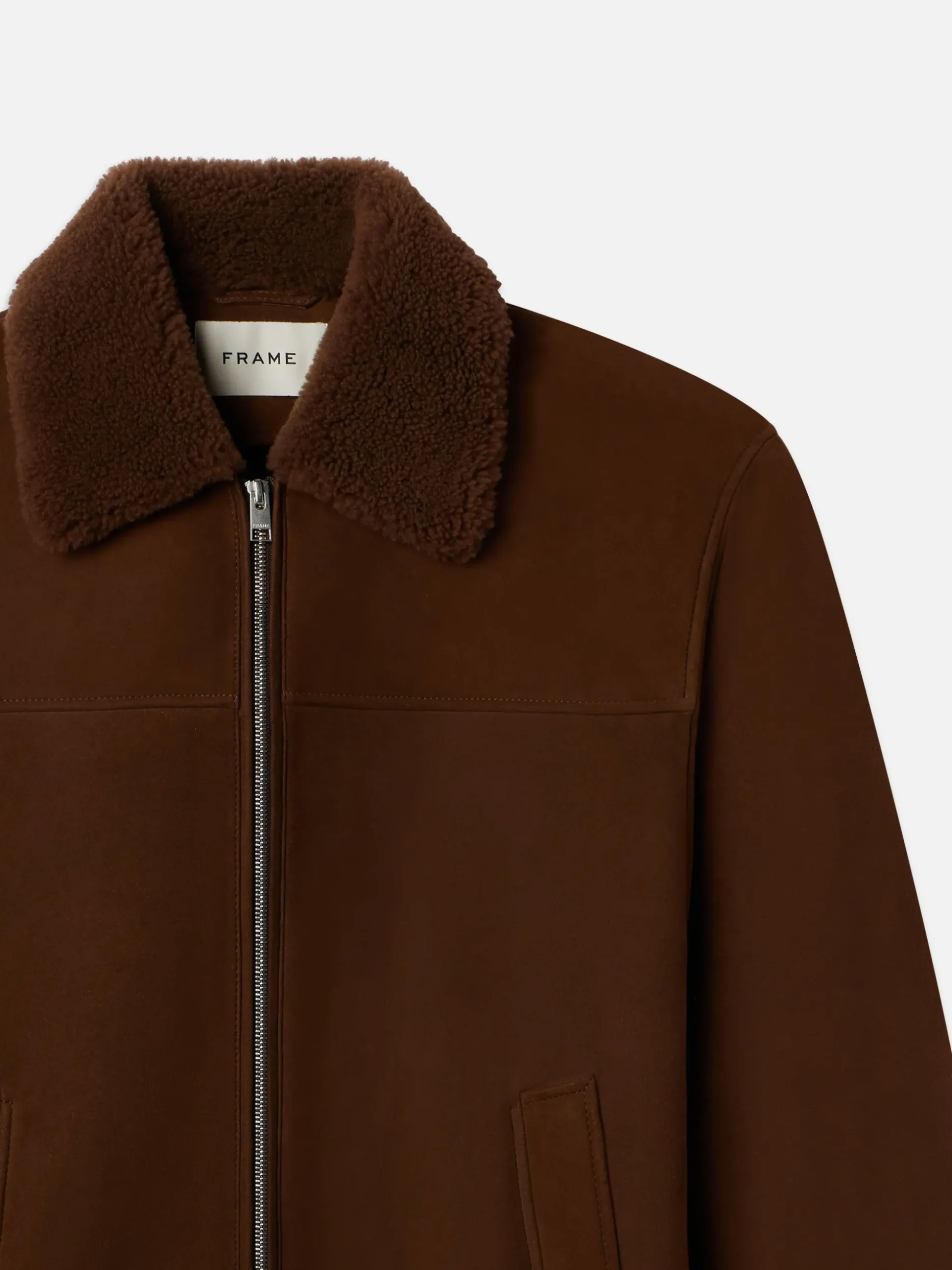 Suede Shearling Bomber in Dark Camel