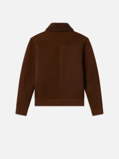 Suede Shearling Bomber in Dark Camel