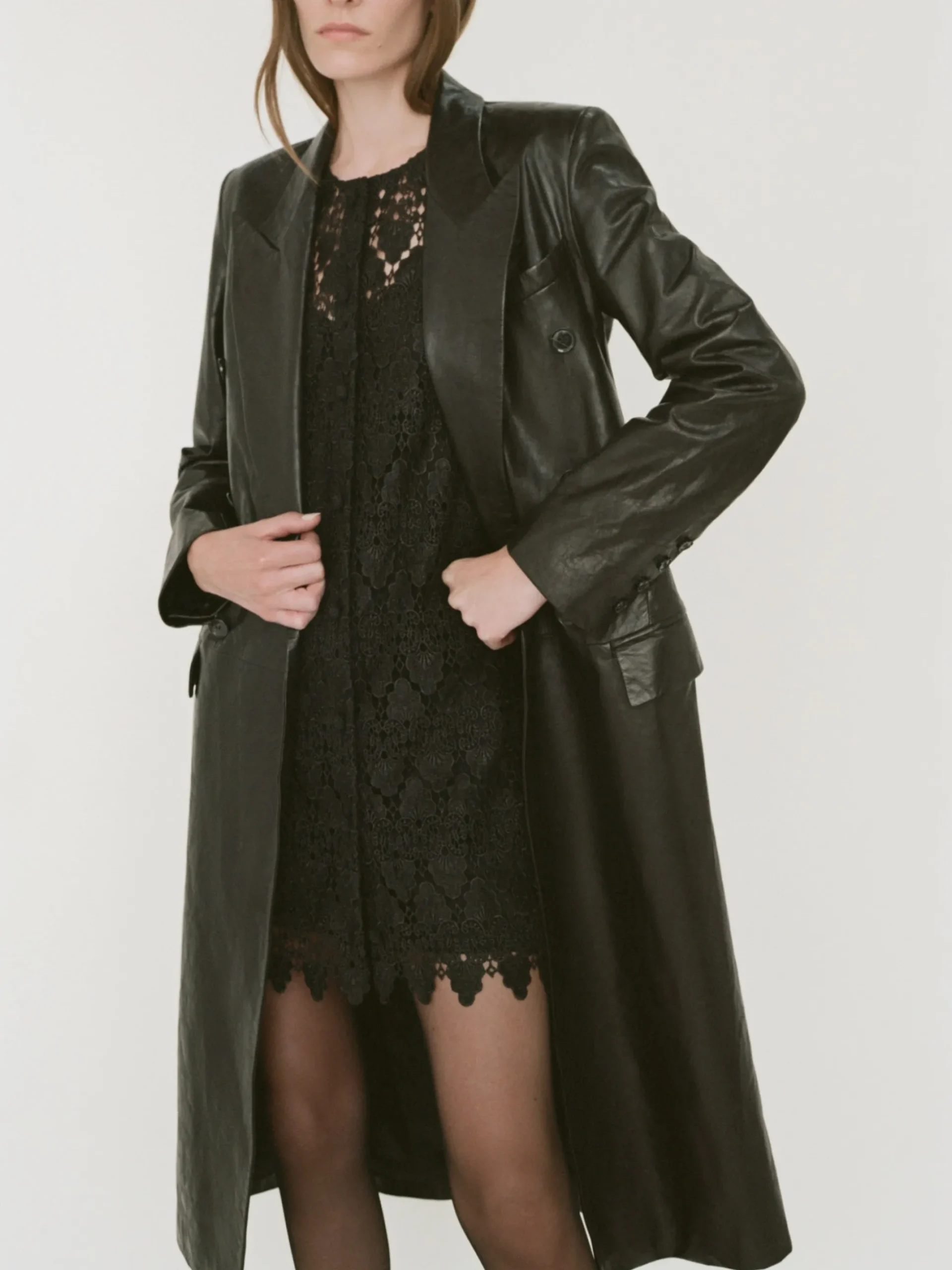 Tailored Leather Coat in Black