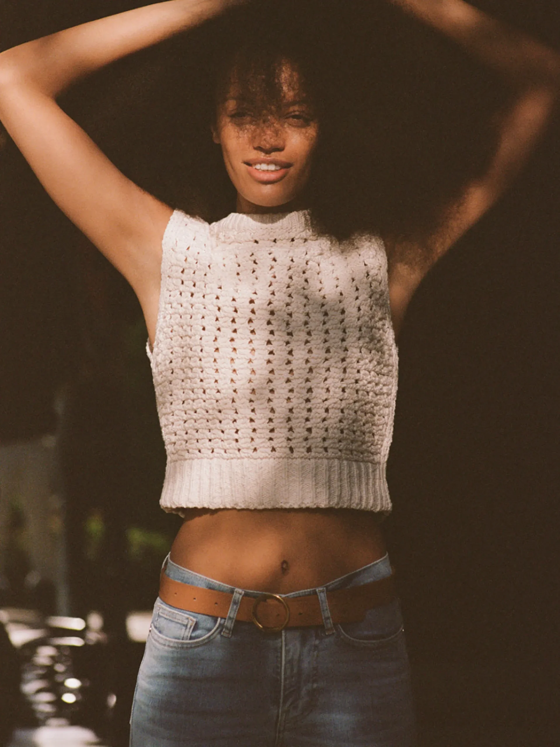 Tape Yarn Sweater Vest in Cream
