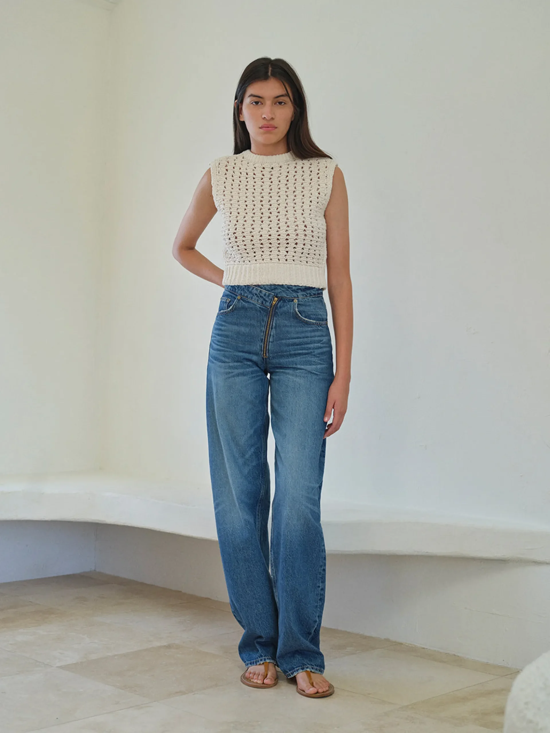 Tape Yarn Sweater Vest in Cream