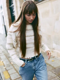 Textured Stripe Sweater in Cream Multi