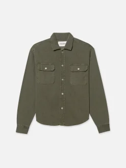 Textured Terry Overshirt in Smokey Olive