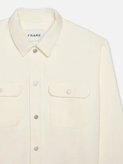 Textured Terry Overshirt in Off White