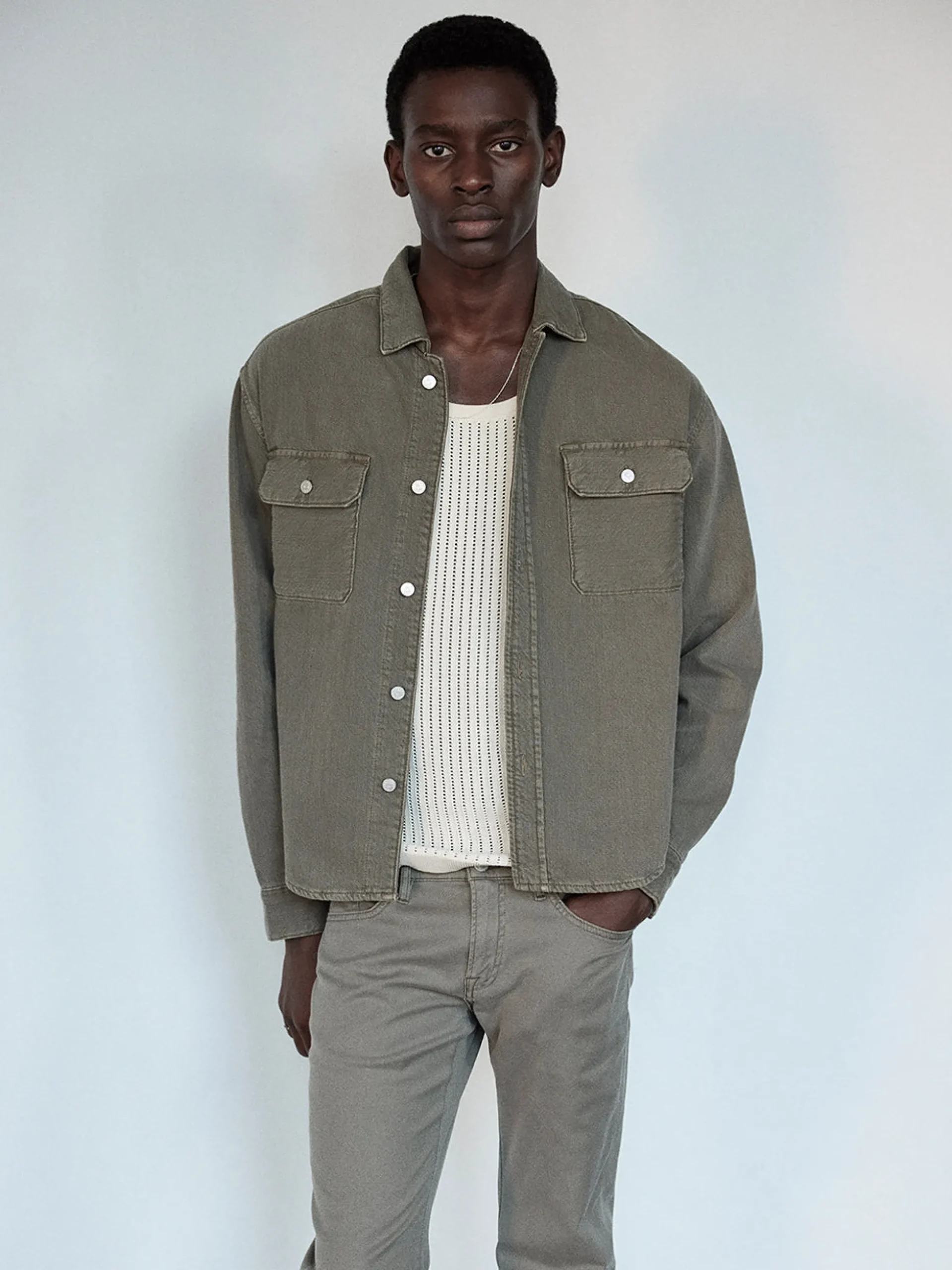 Textured Terry Overshirt in Smokey Olive
