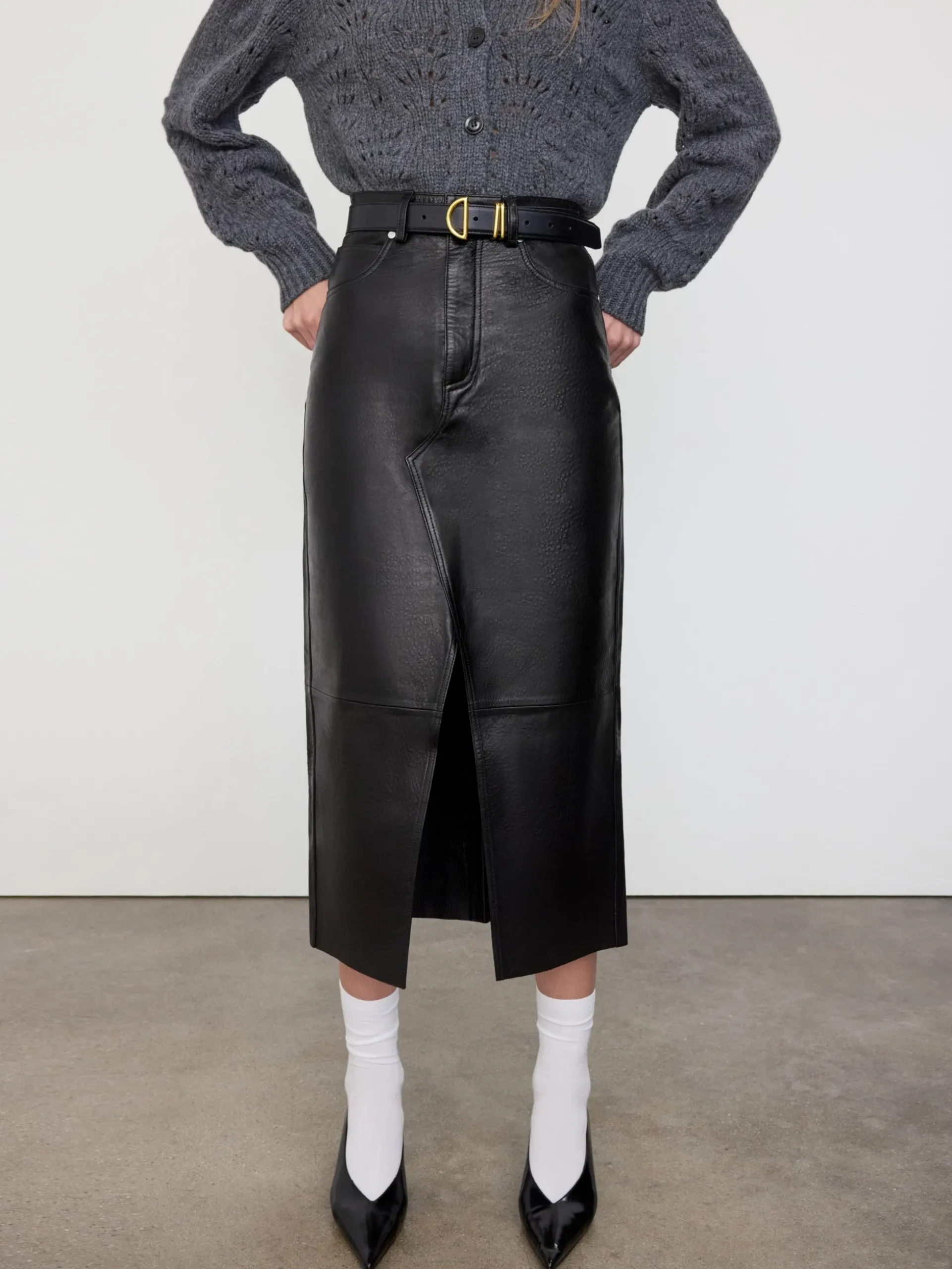 The Leather Midaxi Skirt in Black