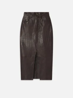 The Midaxi Leather Skirt in Espresso Croc