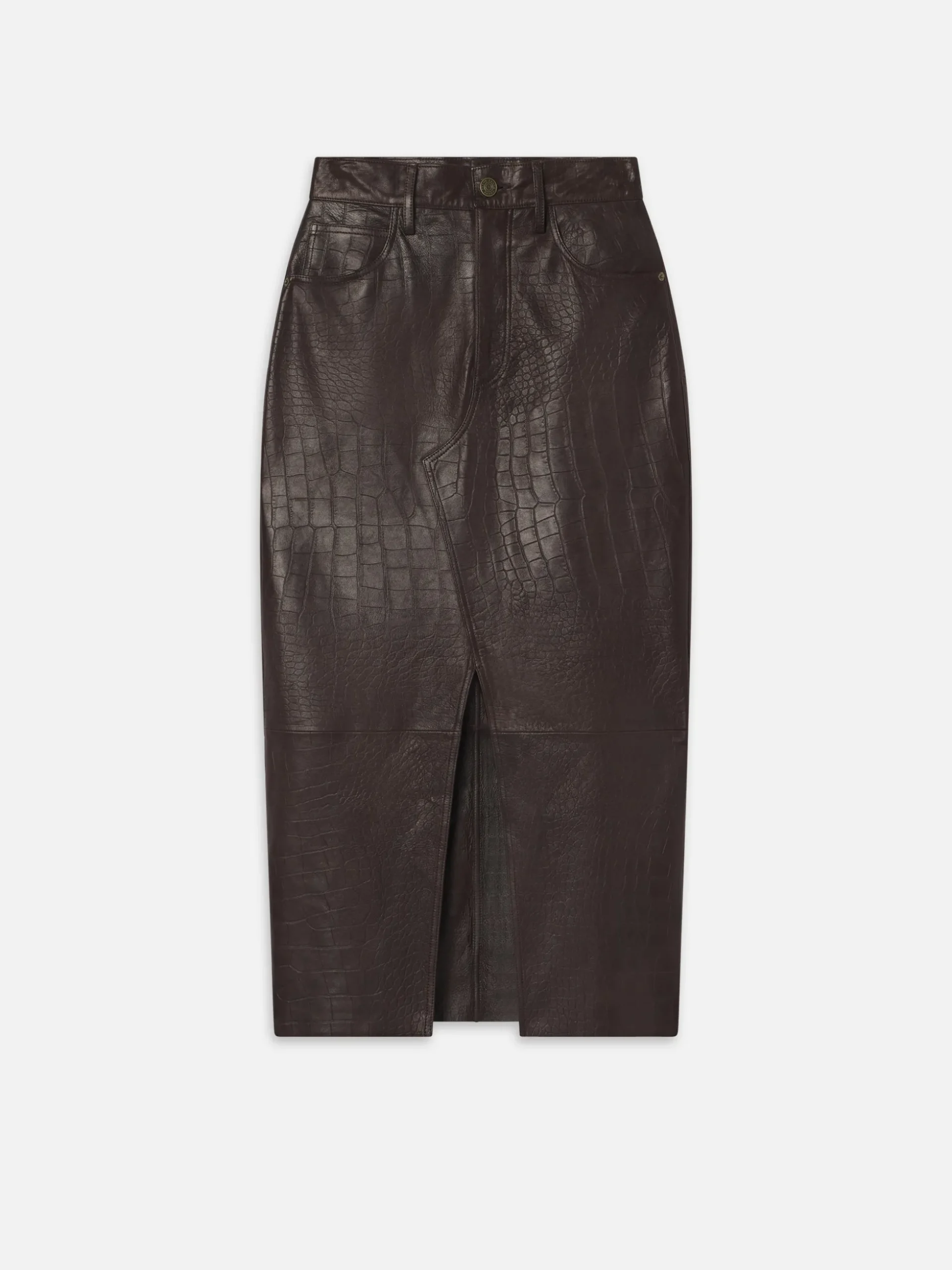 The Midaxi Leather Skirt in Espresso Croc