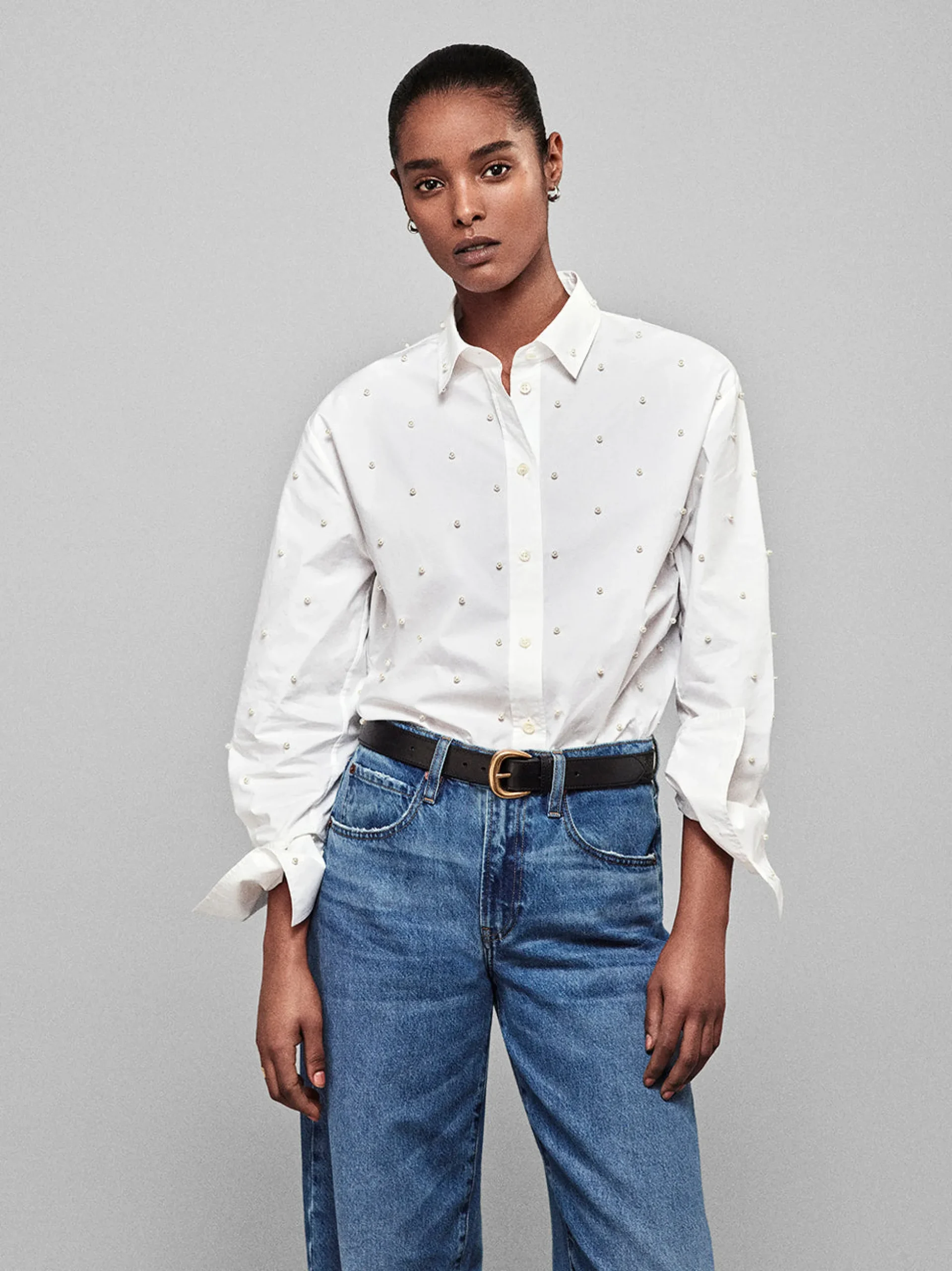 The Oversized Pearl Shirt in White