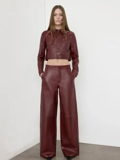 The Wide Leather Trouser in Syrah Red