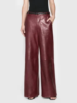 The Wide Leather Trouser in Syrah Red