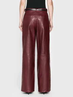 The Wide Leather Trouser in Syrah Red