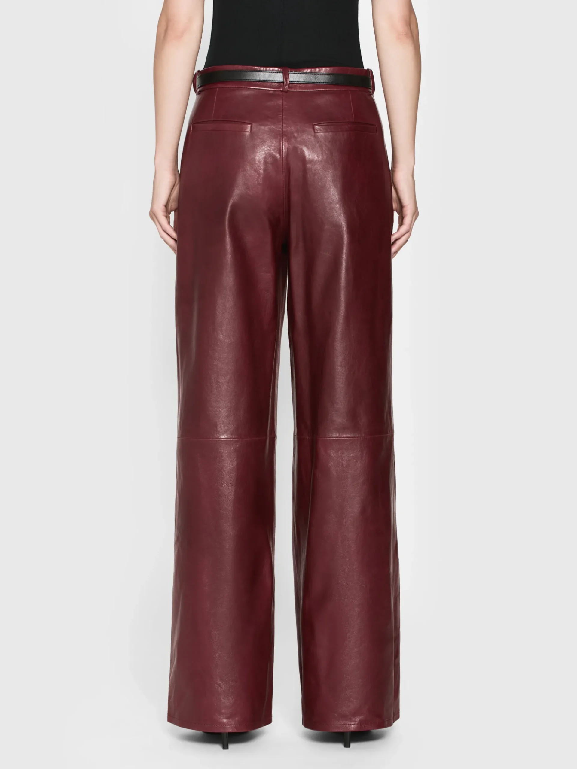 The Wide Leather Trouser in Syrah Red
