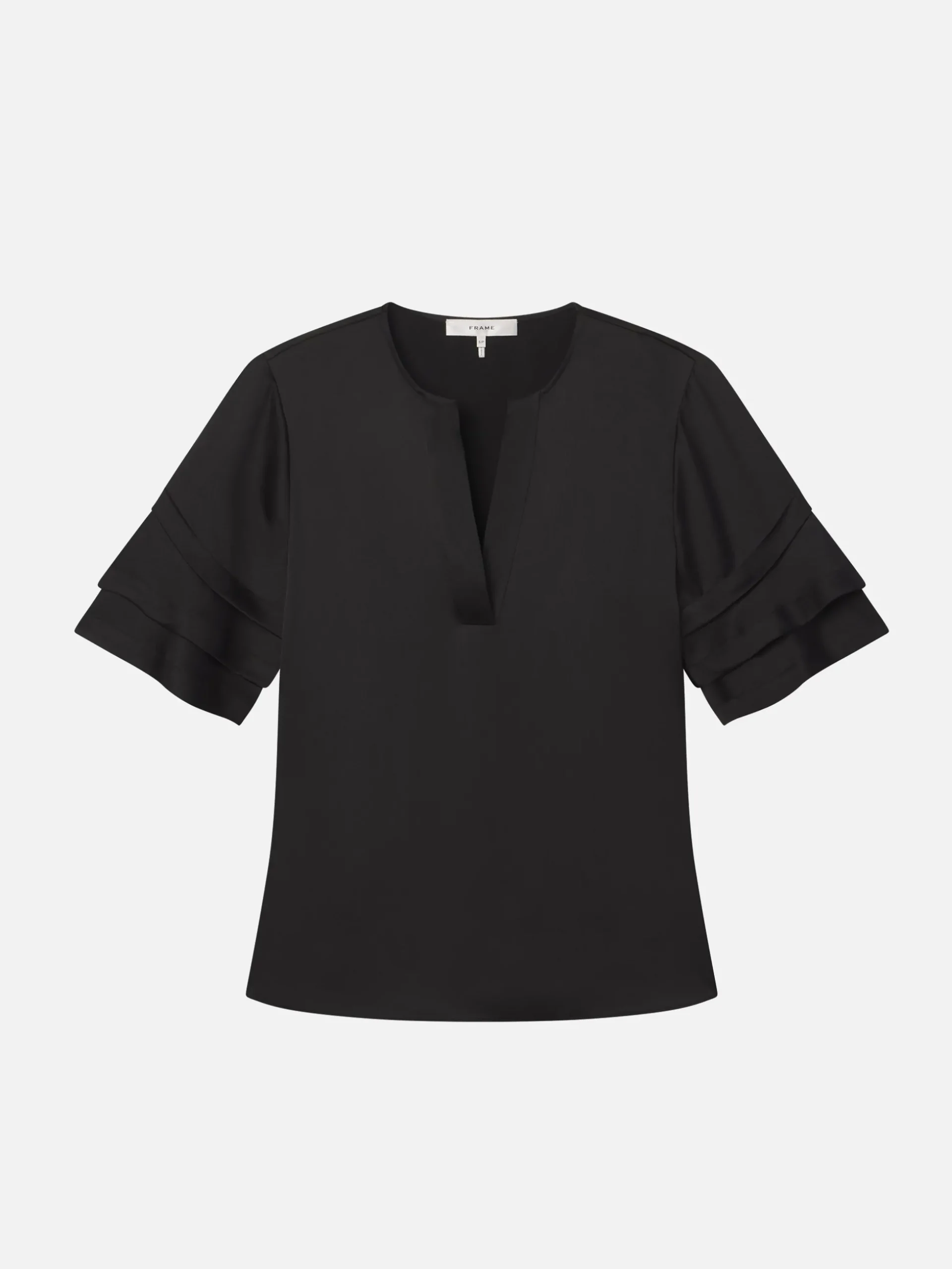 Tiered Ruffle Short Sleeve Blouse in Black