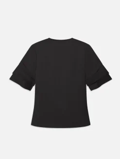 Tiered Ruffle Short Sleeve Blouse in Black
