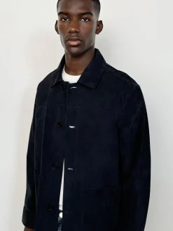 Unlined Suede Chore Coat in Dark Navy