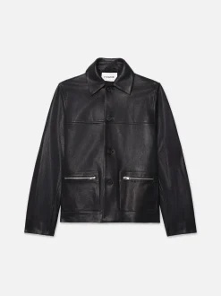 Utility Leather Jacket in Black
