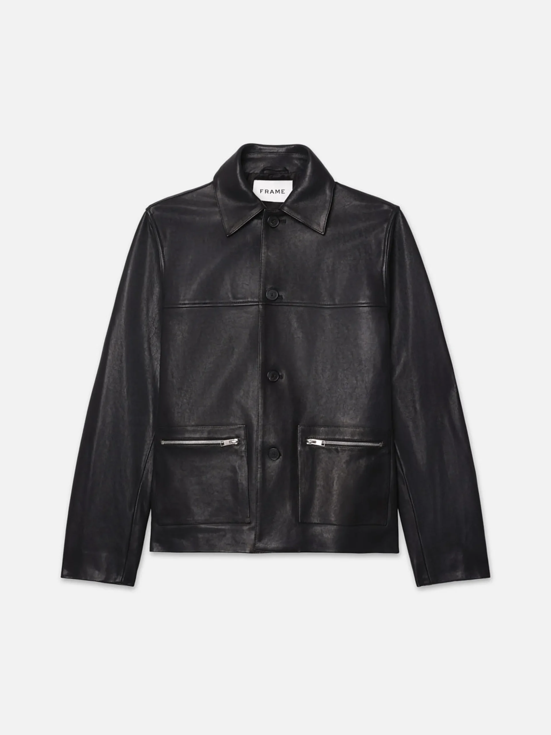 Utility Leather Jacket in Black