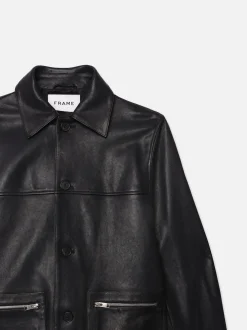 Utility Leather Jacket in Black