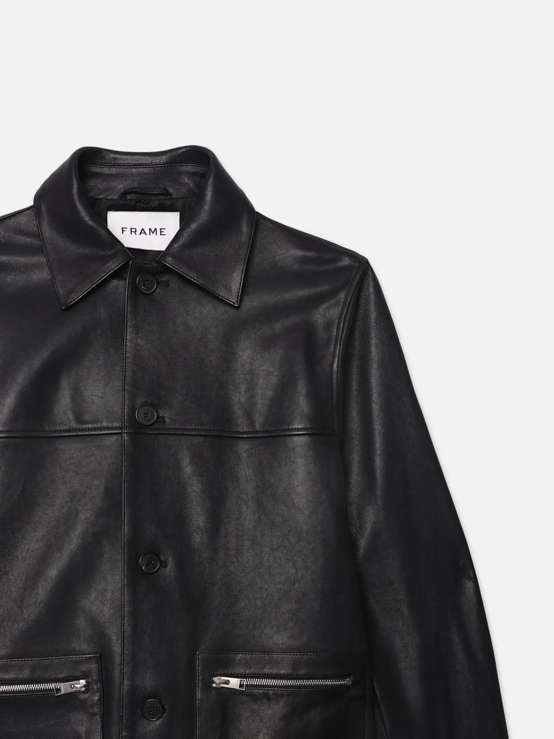 Utility Leather Jacket in Black