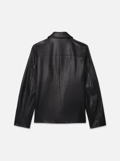 Utility Leather Jacket in Black