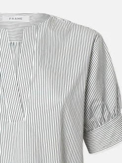 V-Neck Popover Top in Navy Multi
