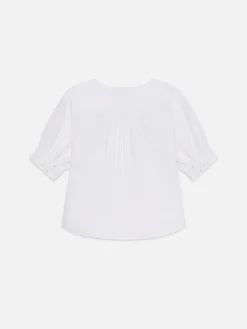 V-Neck Popover Top in White