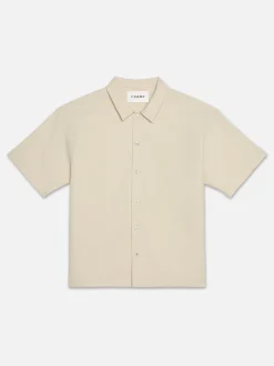 Waffle Textured Short Sleeve Shirt in Beige