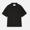 Waffle Textured Short Sleeve Shirt in Black