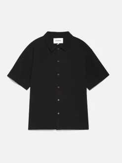Waffle Textured Short Sleeve Shirt in Black