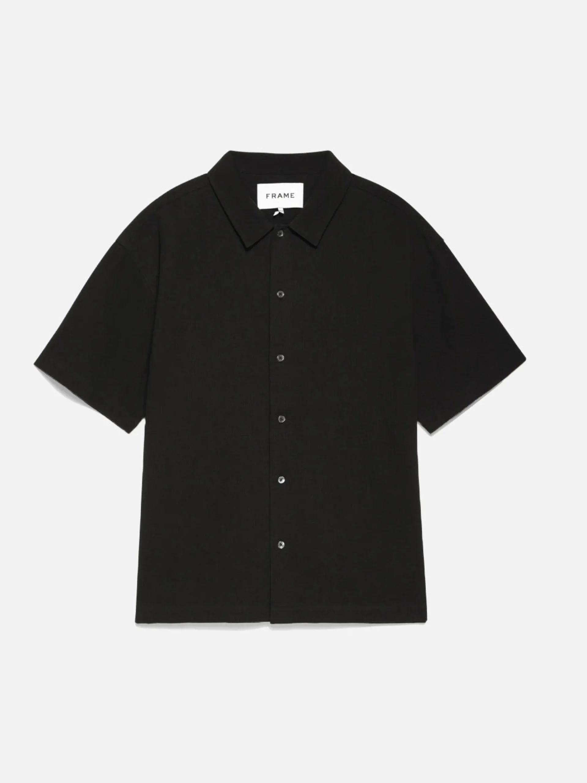Waffle Textured Short Sleeve Shirt in Black